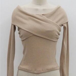 Elegant Tan Off-Shoulder Sweater